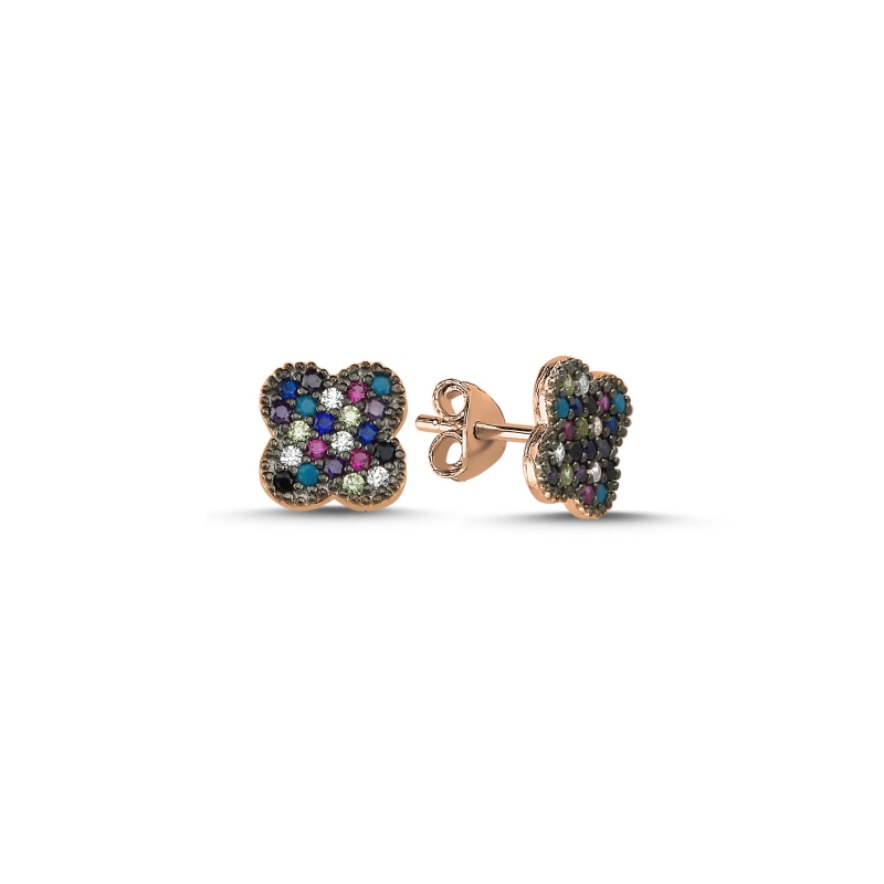 Quatrefoil Mix CZ Stud Earrings - E103818