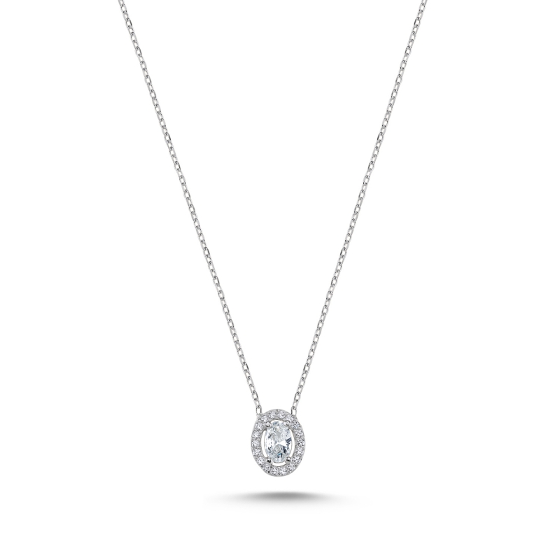 Oval Halo Solitaire CZ Necklace - N103826