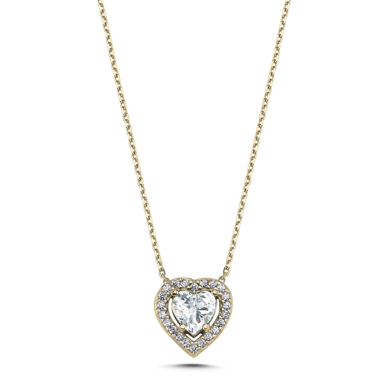 Heart CZ Solitaire Halo Necklace - N103827