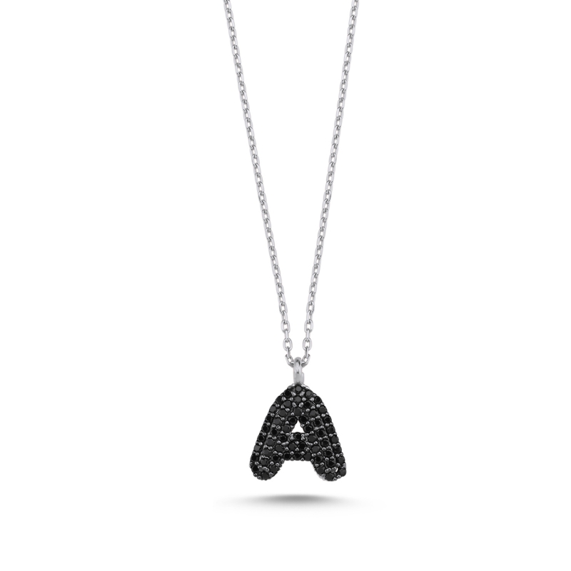-A- Initial Black CZ Necklace - N103898