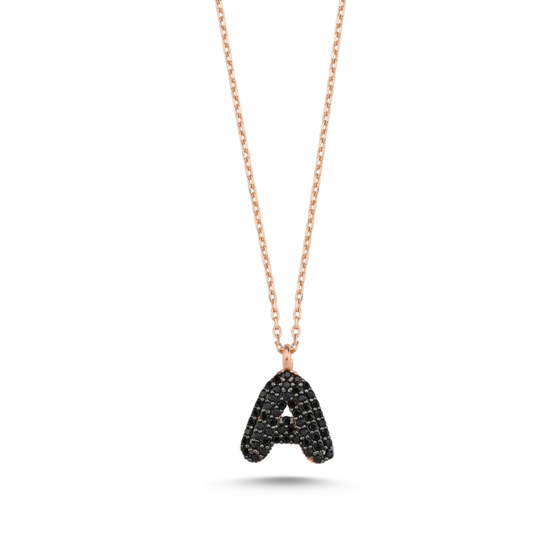 -A- Initial Black CZ Necklace - N103898