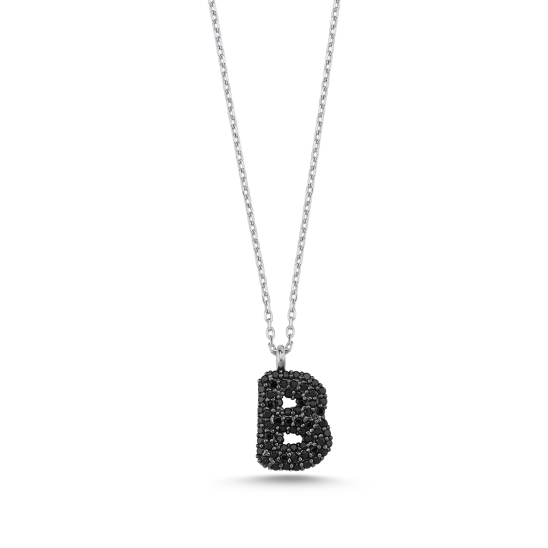 -B- Initial Black CZ Necklace - N103899