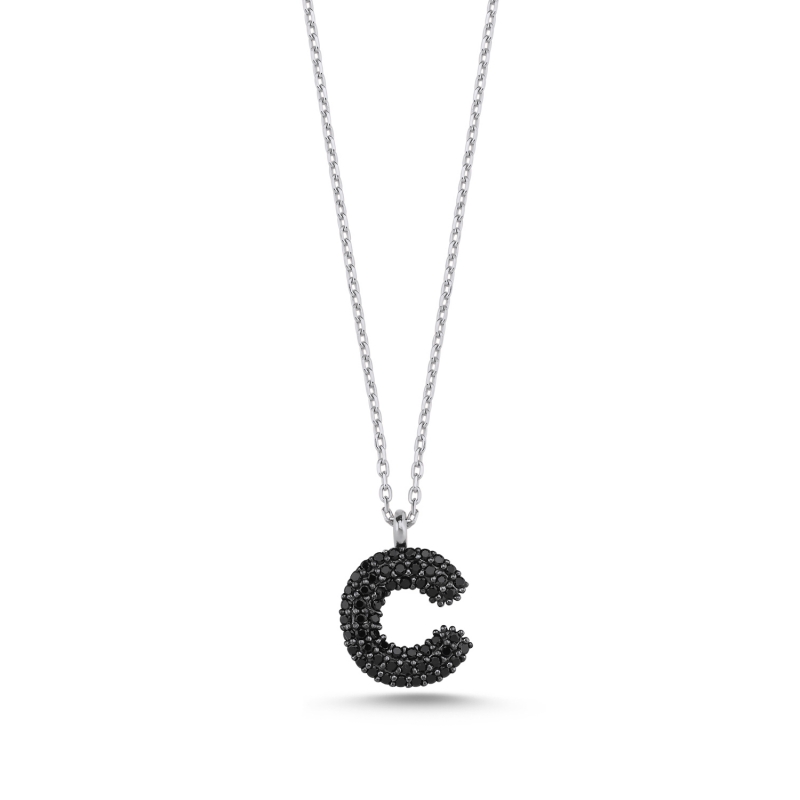 -C- Initial Black CZ Necklace - N103900