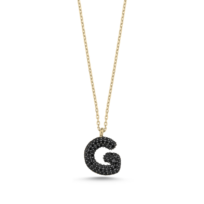 -G- Initial Black CZ Necklace - N103904