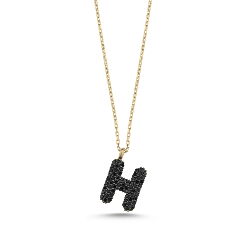 -H- Initial Black CZ Necklace - N103905