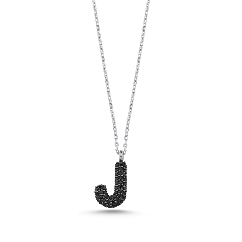 -J- Initial Black CZ Necklace - N103907