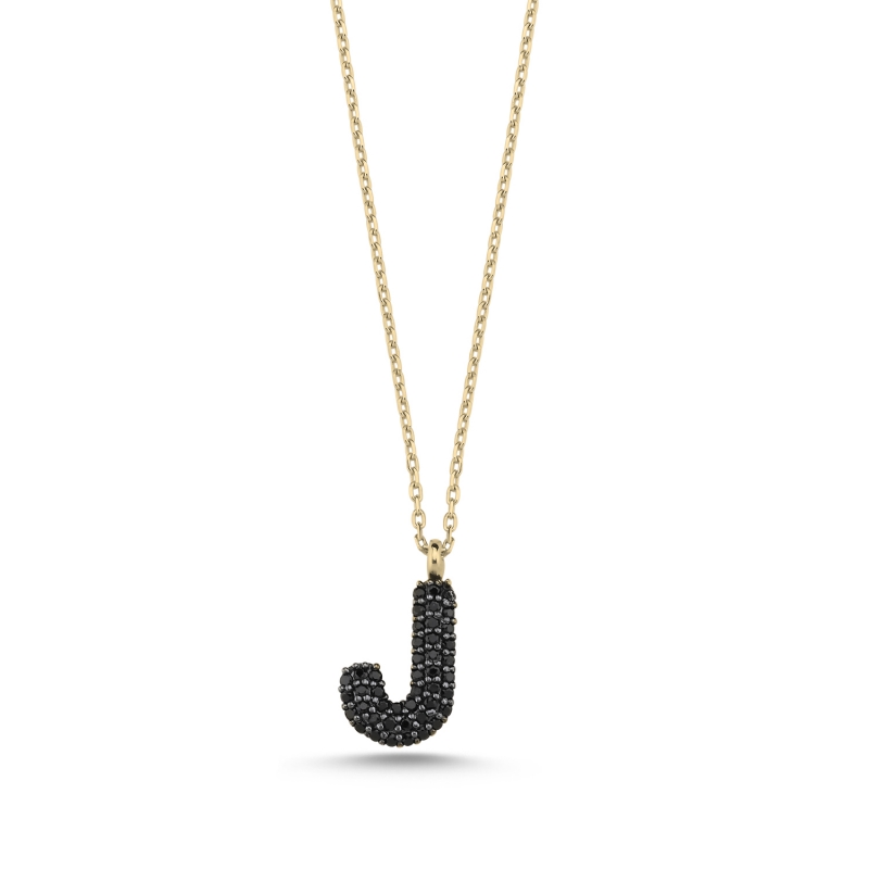 -J- Initial Black CZ Necklace - N103907