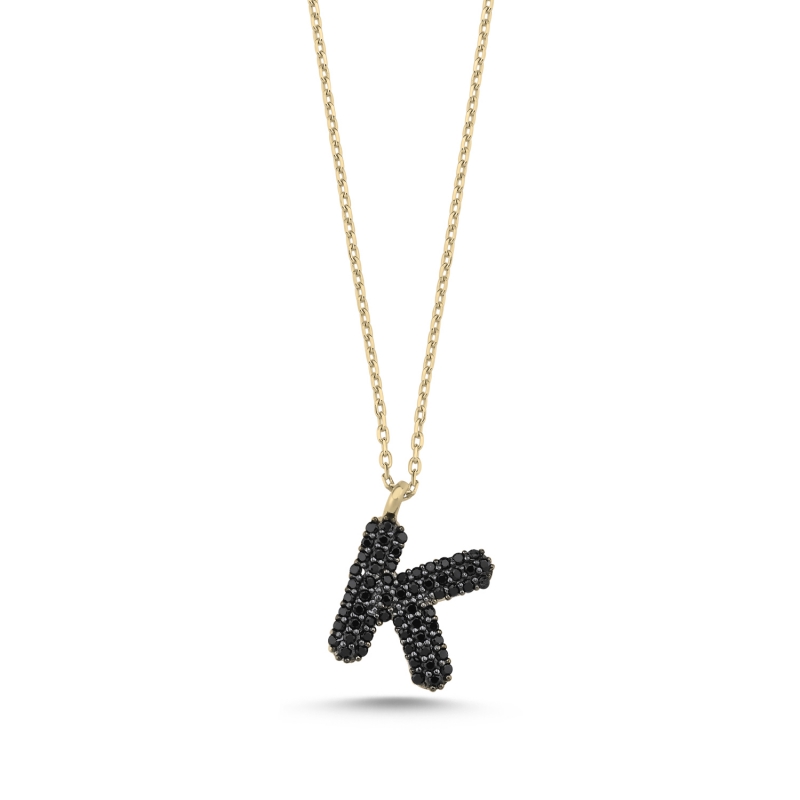 -K- Initial Black CZ Necklace - N103908