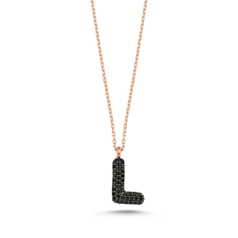 -L- Initial Black CZ Necklace - N103909