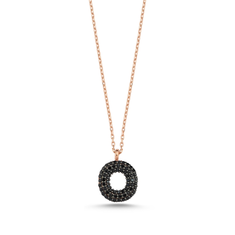 -O- Initial Black CZ Necklace - N103912
