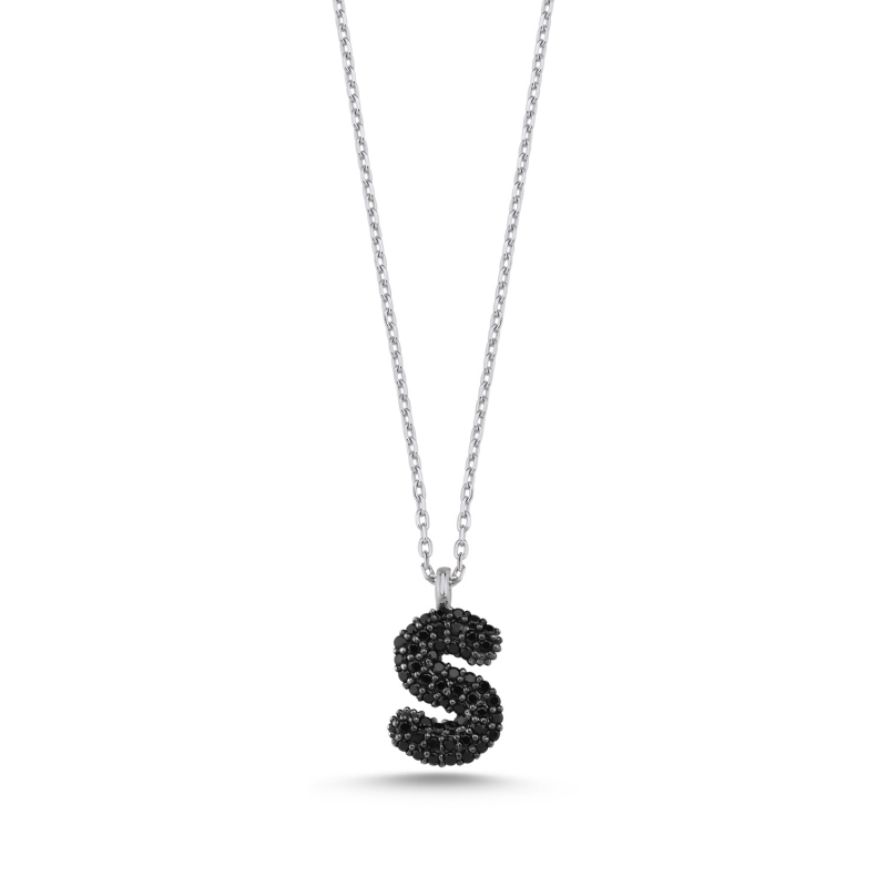 -S- Initial Black CZ Necklace - N103915
