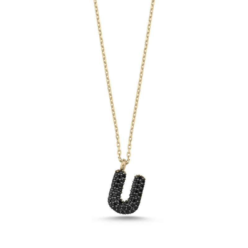 -U- Initial Black CZ Necklace - N103917