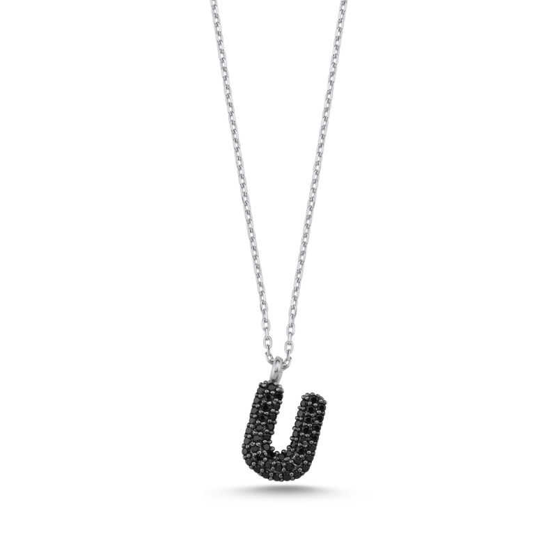-U- Initial Black CZ Necklace - N103917