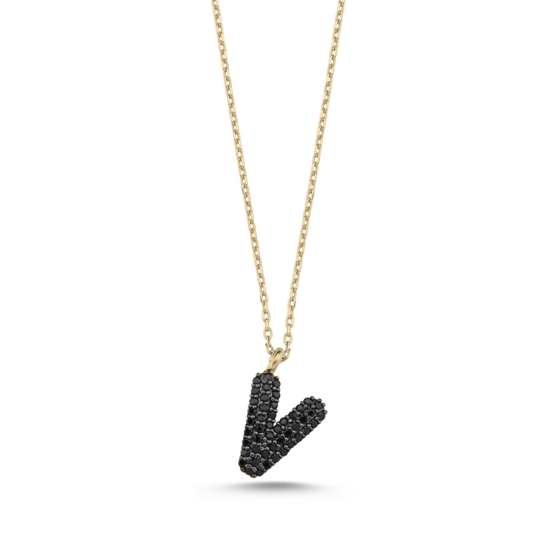 -V- Initial Black CZ Necklace - N103918