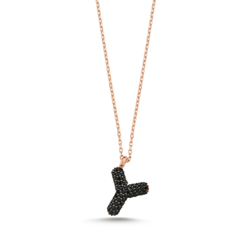 -Y- Initial Black CZ Necklace - N103919