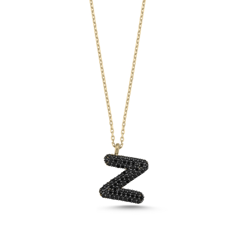 -Z- Initial Black CZ Necklace - N103920