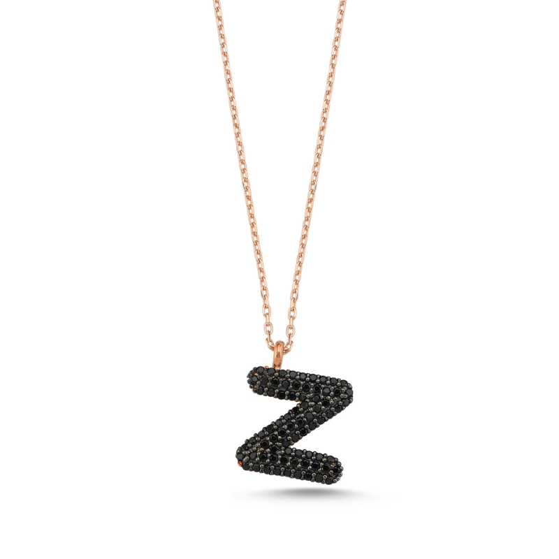 -Z- Initial Black CZ Necklace - N103920