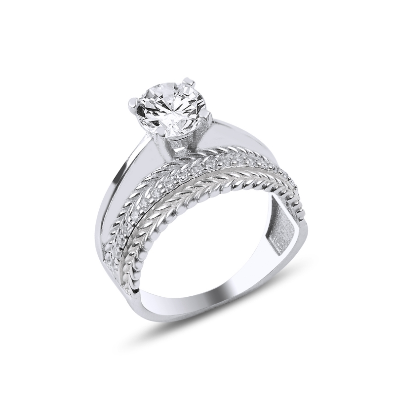 CZ Half Eternity & Solitaire Ring - R103979