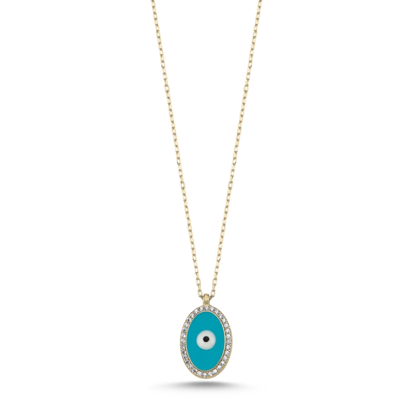 Oval Enamel Evil Eye & CZ Necklace - N104016