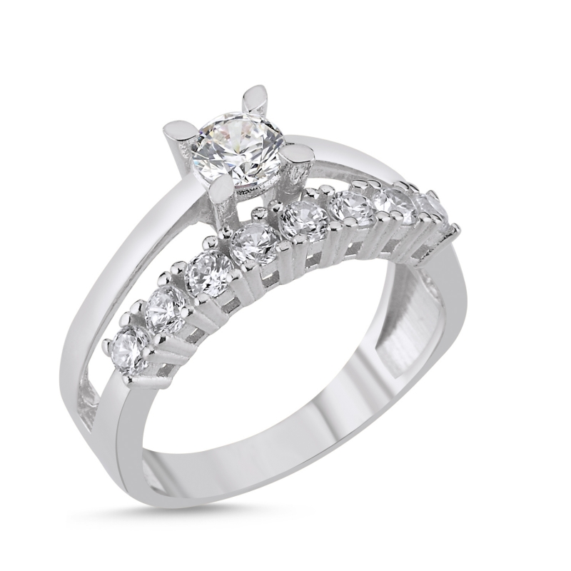 CZ Half Eternity & Solitaire Ring - R104061