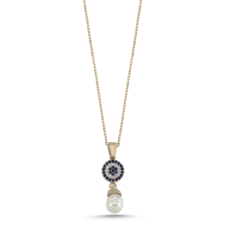 Pearl & CZ Evil Eye Dangle Necklace - N104145