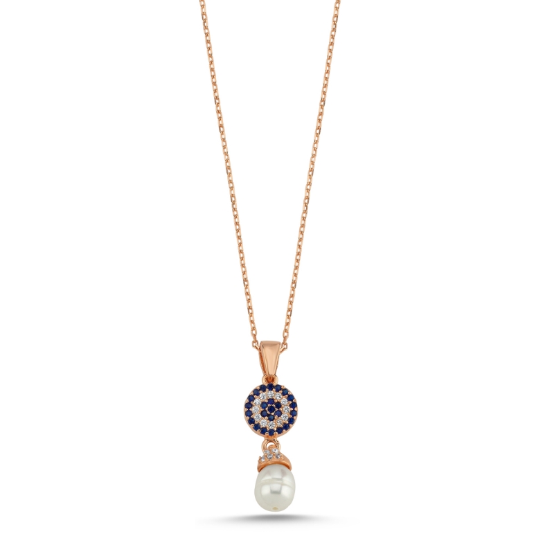 Pearl & CZ Evil Eye Dangle Necklace - N104145