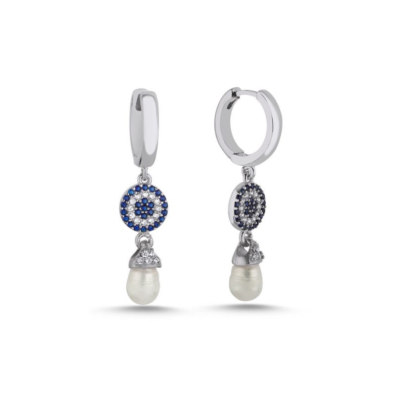 Pearl & CZ Evil Eye Huggie Hoop Earrings - E104146