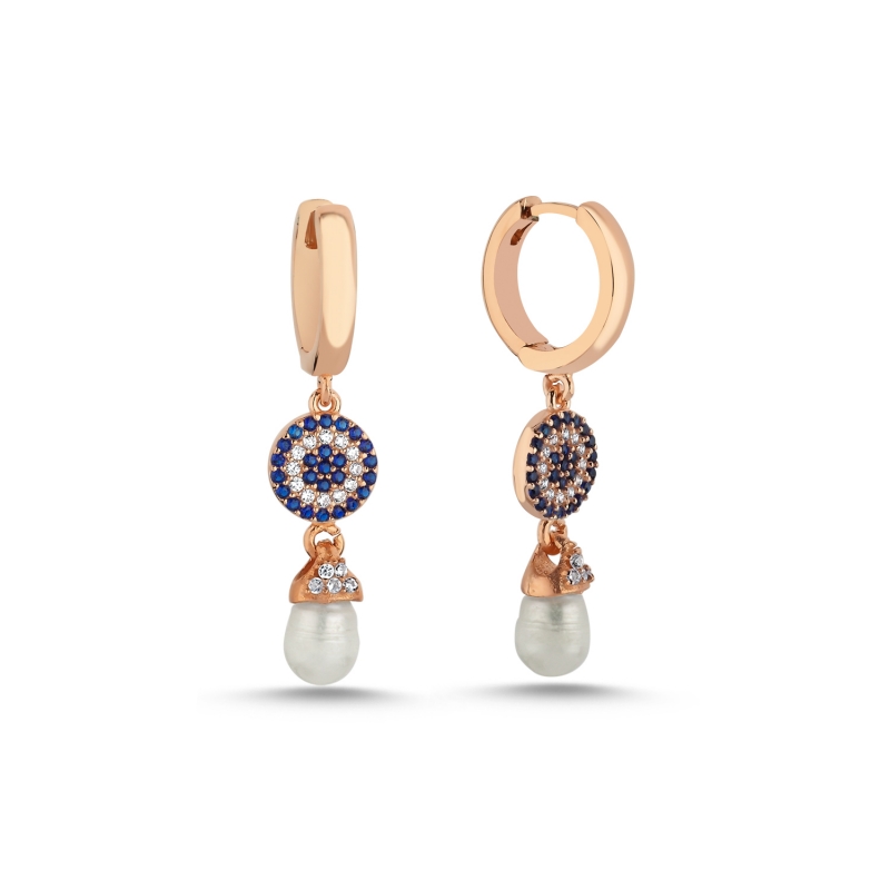 Pearl & CZ Evil Eye Huggie Hoop Earrings - E104146