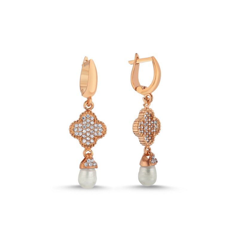 Pearl & CZ Quatrefoil Huggie Hoop Earrings - E104147