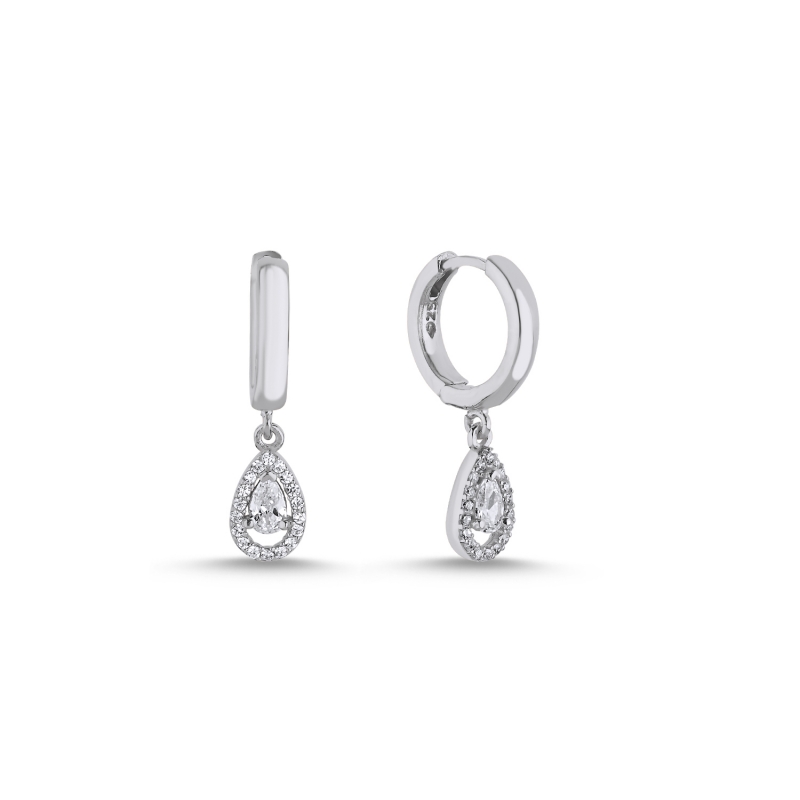 Teardrop Halo CZ Huggie Hoop Earrings - E104152