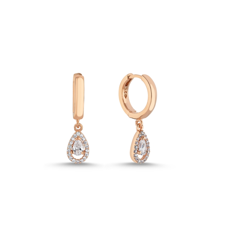 Teardrop Halo CZ Huggie Hoop Earrings - E104152