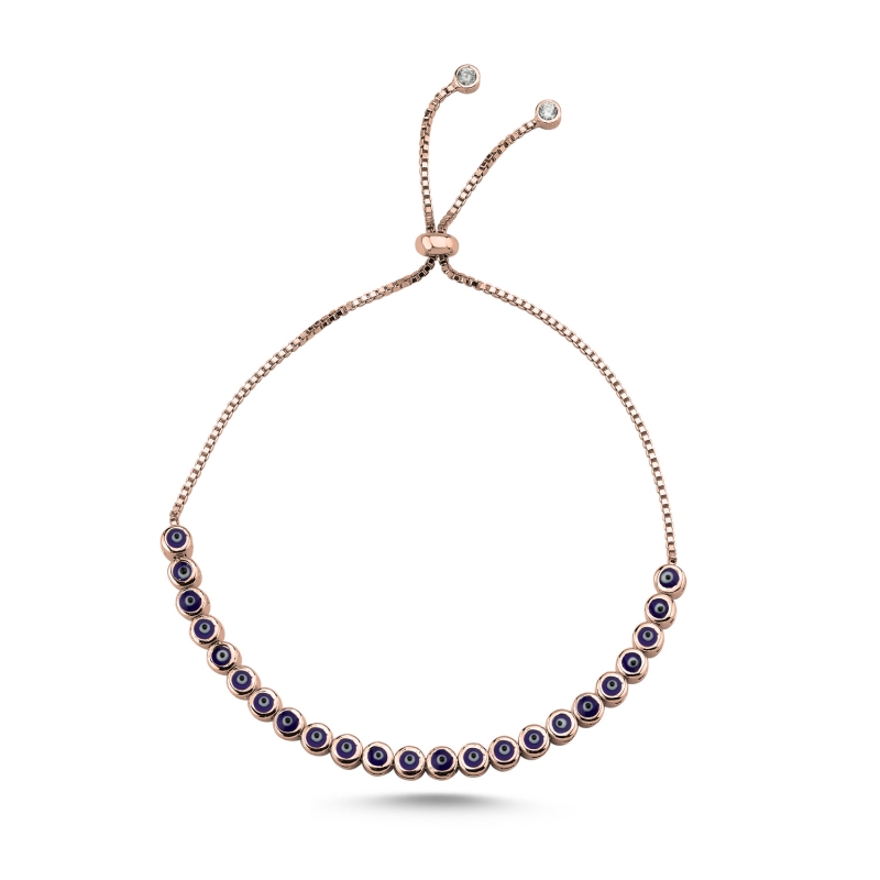 Navy Blue Enamel Evil Eye Adjustable Sliding Bracelet - B104213
