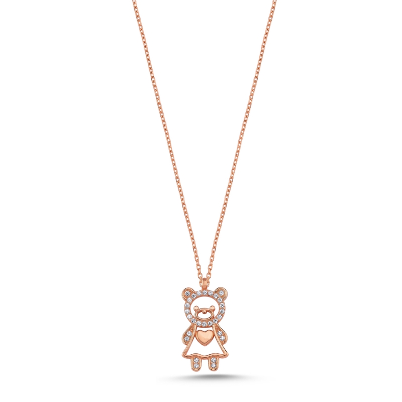 Teddy Bear & Heart CZ Necklace - N104296