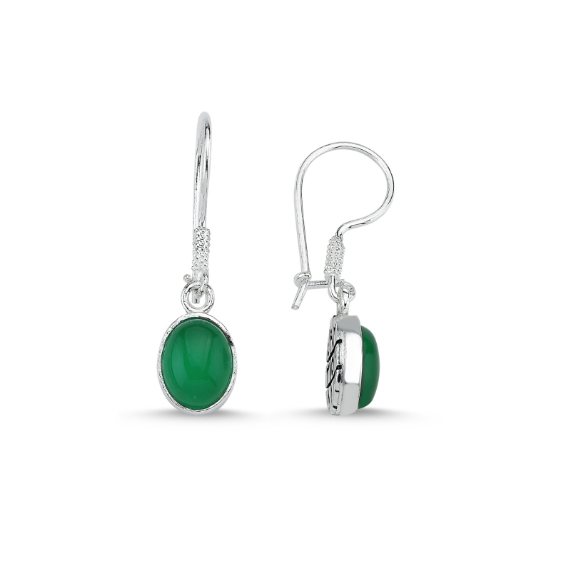 Green Agate & Arabic Abjad Numerology Double Sided Dangle Earrings - E104309