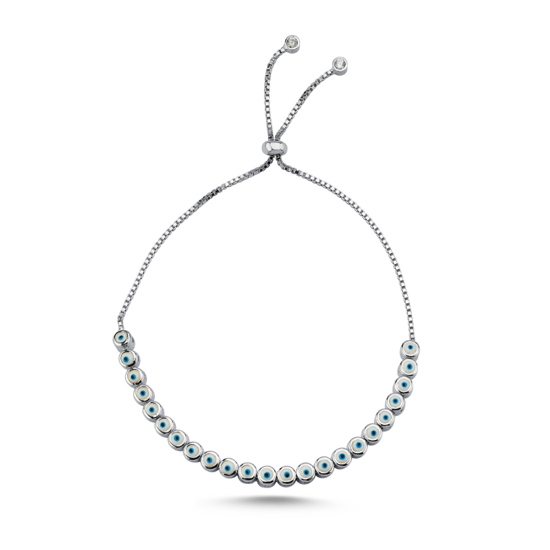 White Enamel Evil Eye Adjustable Sliding Bracelet - B104313