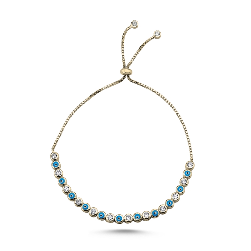 Turquoise Enamel Evil Eye & 2.5mm CZ Tennis Adjustable Sliding Bracelet - B104315