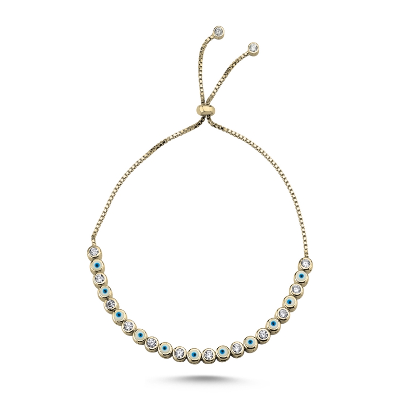 White Enamel Evil Eye & 2.5mm CZ Tennis Adjustable Sliding Bracelet - B104316