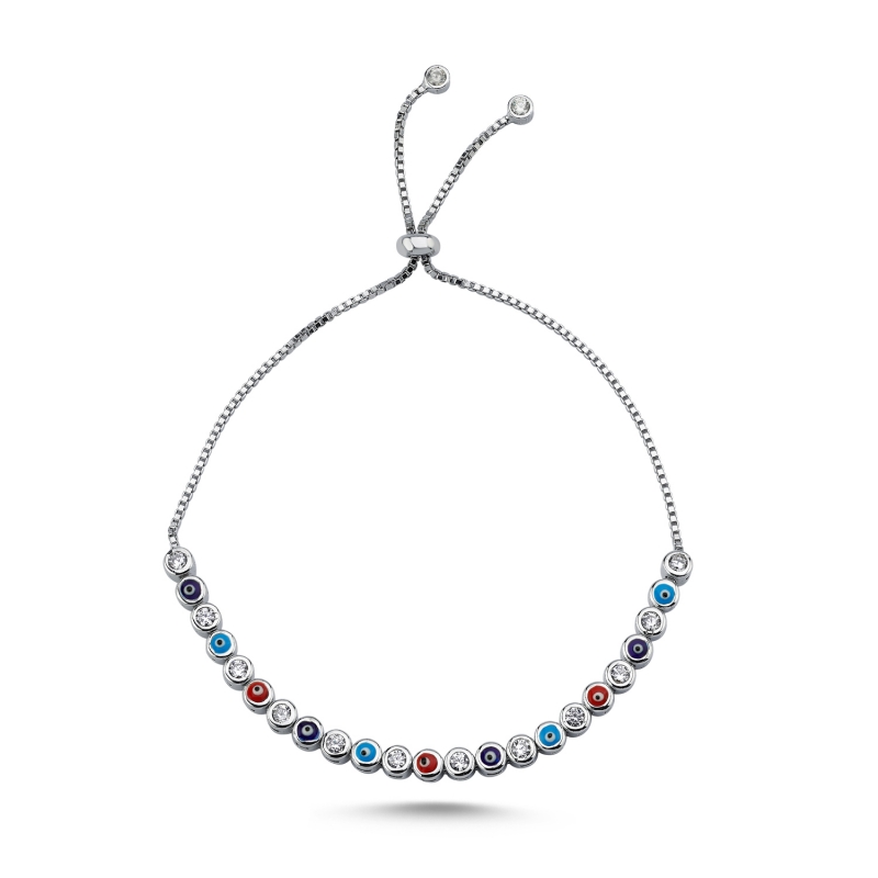 Multicolor Enamel Evil Eye & 2.5mm CZ Tennis Adjustable Sliding Bracelet - B104317