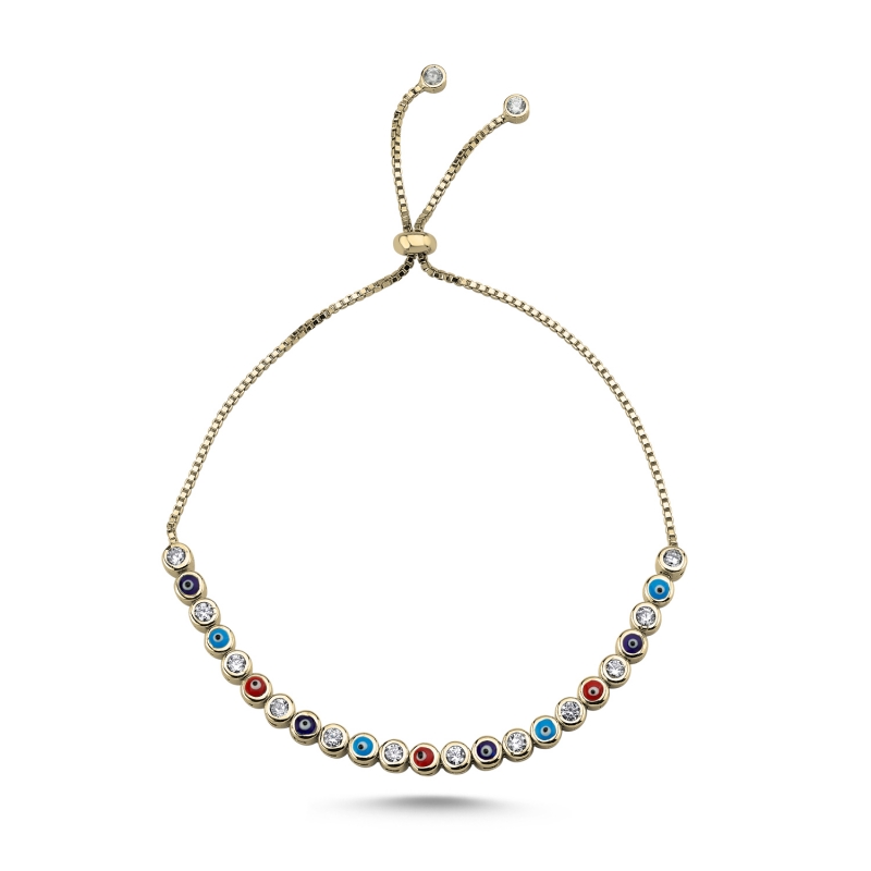 Renkli Mineli Göz & 2,5mm Zirkon Taşlı Suyolu Asansör Bileklik - B104317