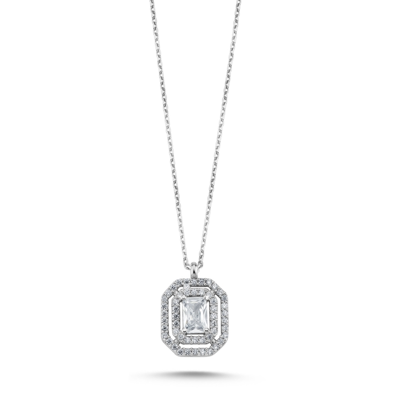 CZ Halo Necklace - N104354