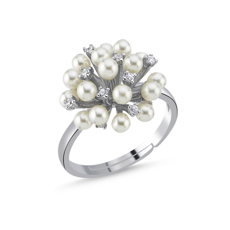 Pearl Cluster CZ Adjustable Size Ring - R104443