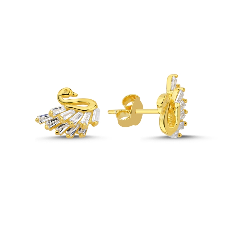 Kuğu Baget Zirkon Taşlı Küpe - E104589