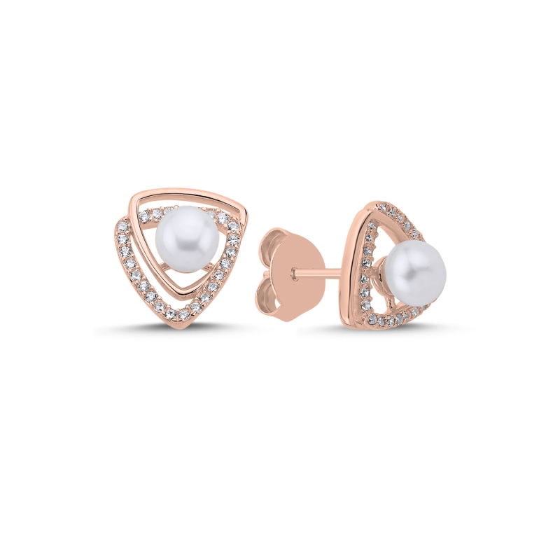 Pearl & CZ Triangle Stud Earrings - E104631
