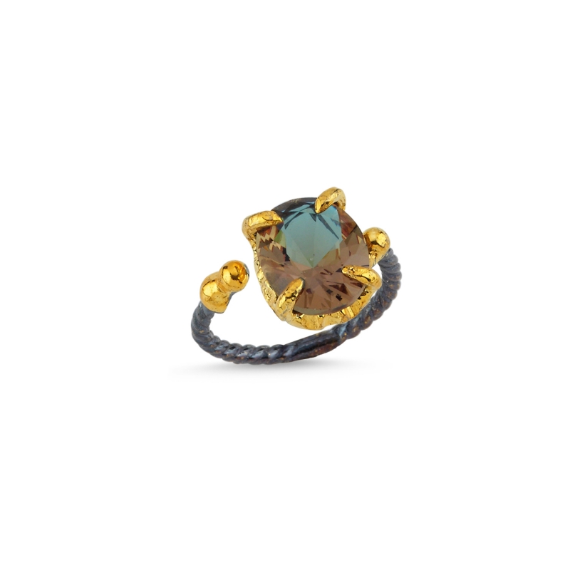 Zultanite Adjustable Size Ring With Black Rhodium - R104648