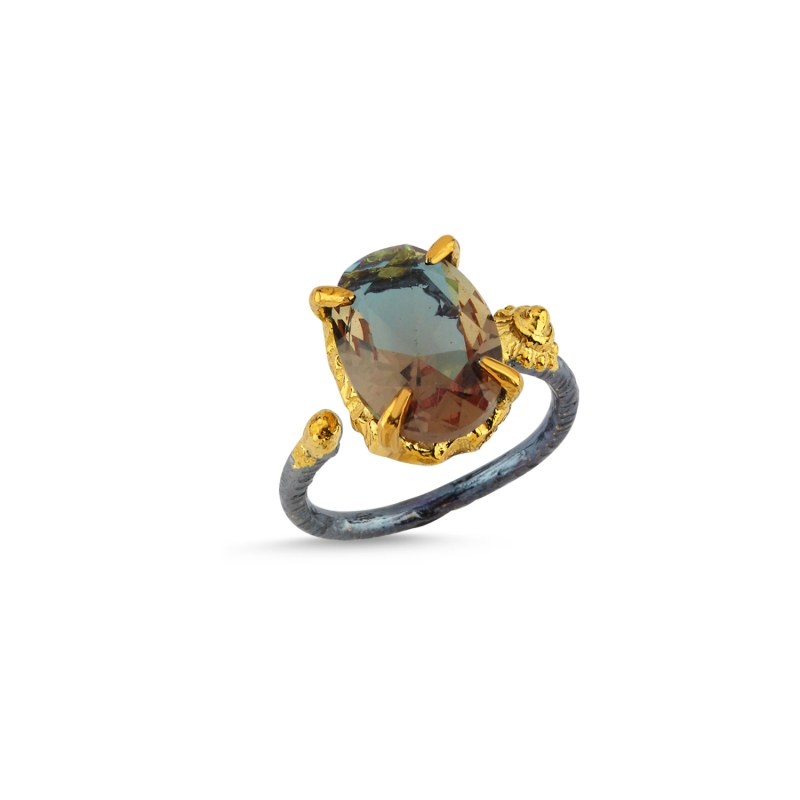 Zultanite Adjustable Size Ring With Black Rhodium - R104649