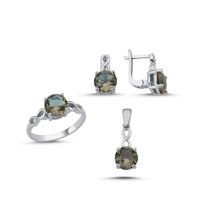8mm Yuvarlak Sultanit & Zirkon Taşlı Sonsuzluk Set - S104658
