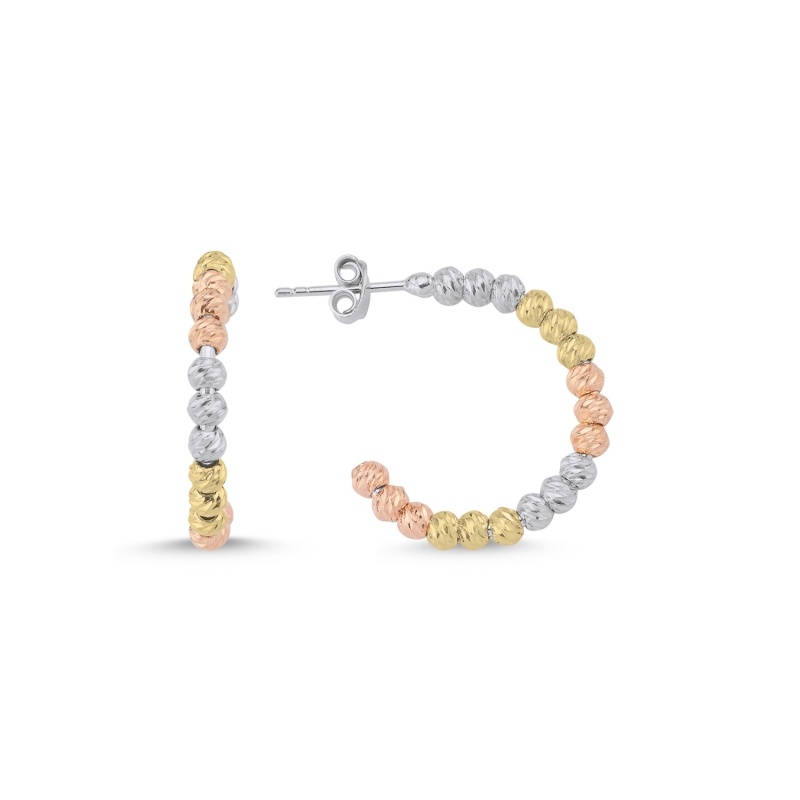 Diamond Cut Ball Tricolor Hoop Earrings - E104686