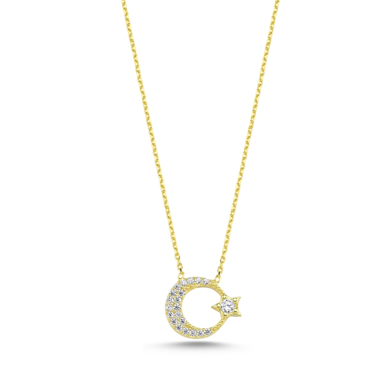 Star And Crescent CZ Necklace - N104692
