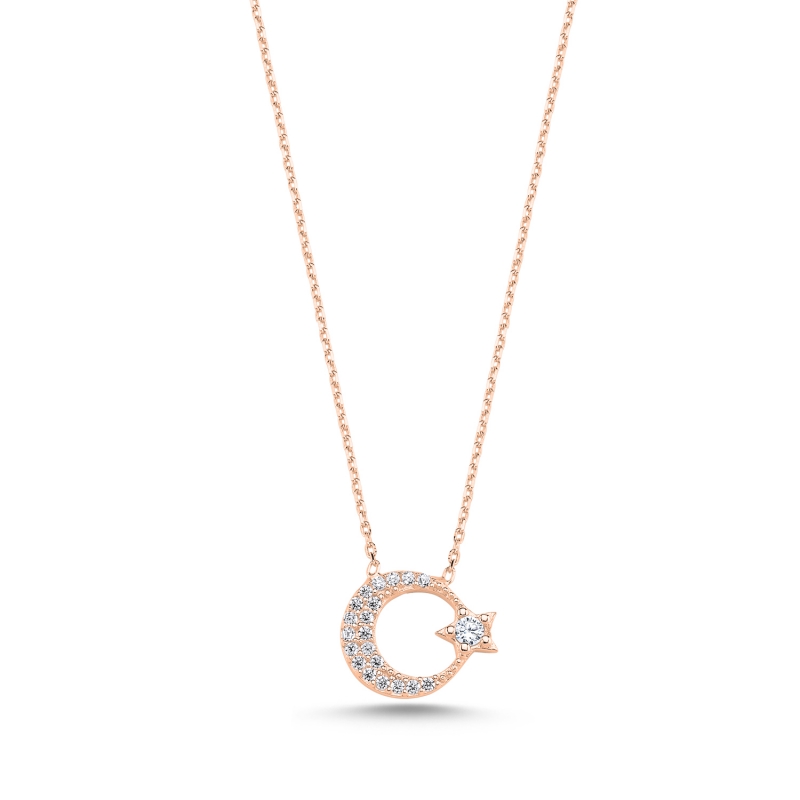 Star And Crescent CZ Necklace - N104692