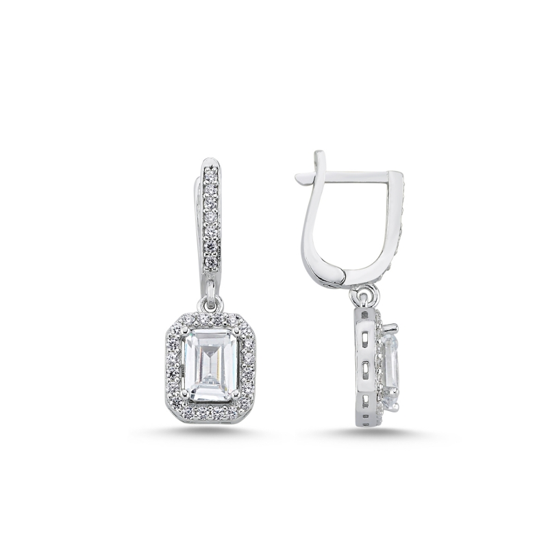 Baguette CZ Dangle Latch Back Earrings - E104693